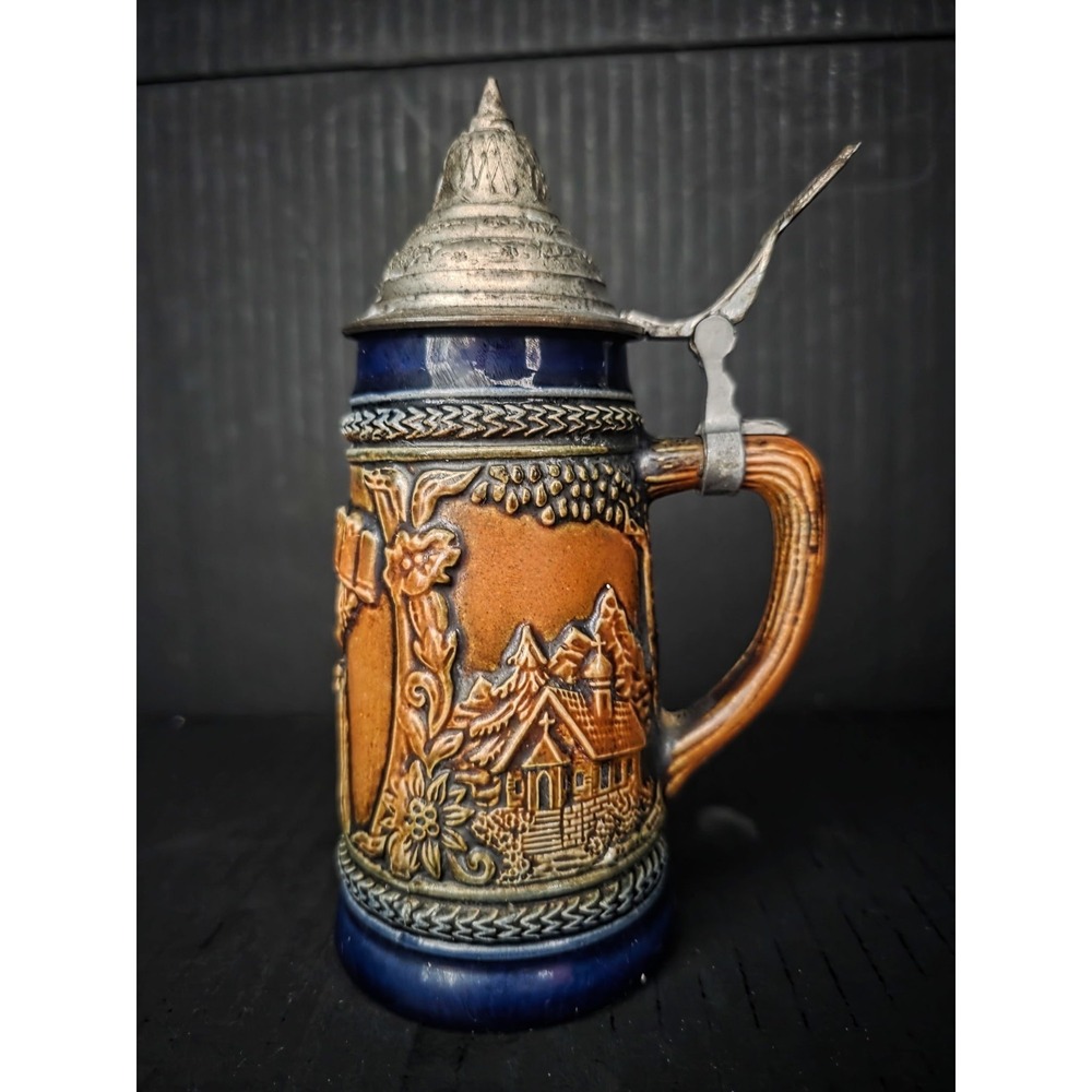 Original West Germany Gerzit Gerz Mini Beer Stein w/Lid 7" Tall